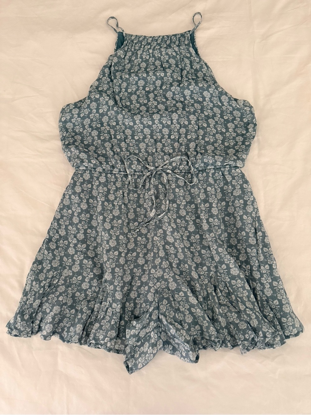 Trixxi Blue Floral Halter Romper Ruffle Boho Size L Cottagecore Ditsy Floral